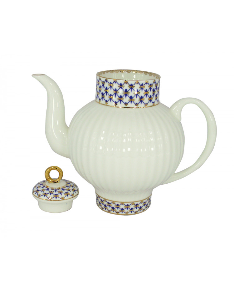 LOMONOSOV IMPERIAL BONE CHINA PORCELAIN TEAPOT COBALT NET WAVE